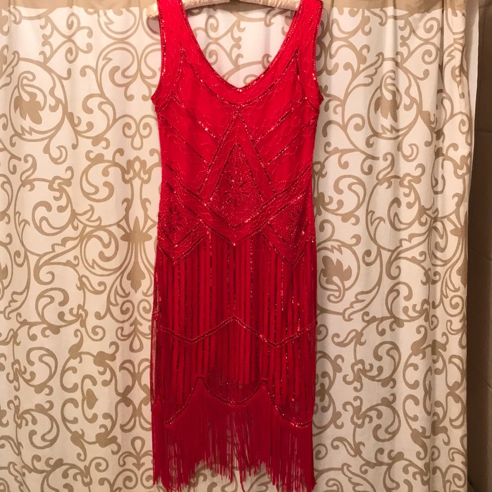 Red sequin fringe dress